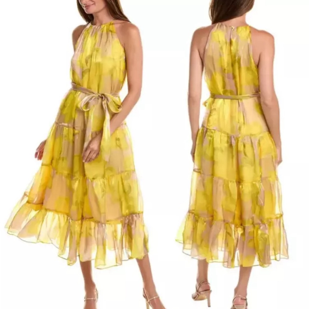BCBG Tiered Yellow Floral Dress